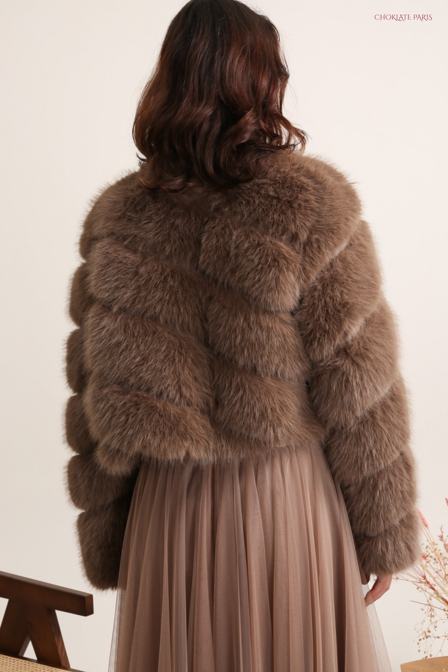 Paula short faux fur jacket - Dark taupe / One size