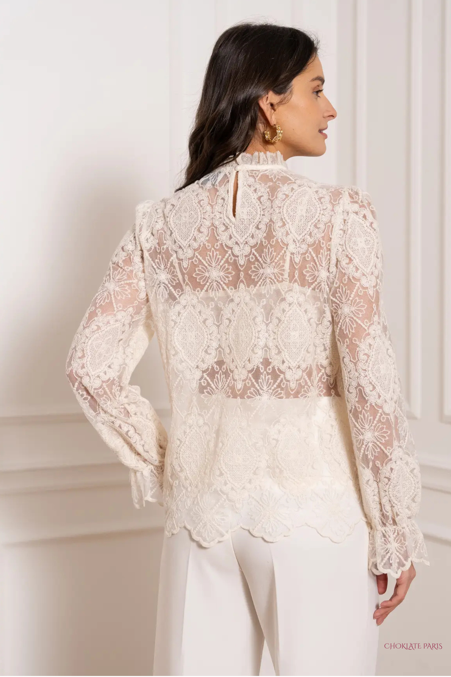 High-neck lace blouse - Cream