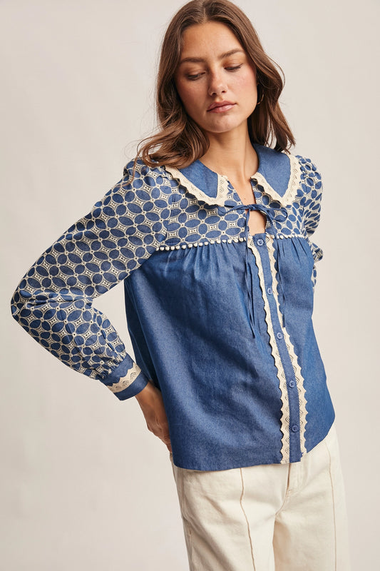 Embroidered Denim Blouse