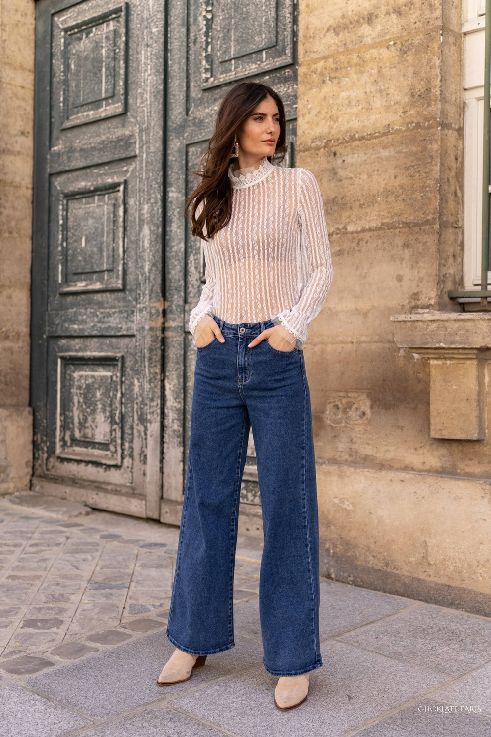 Ariane Lace Turtleneck Blouse ~ White