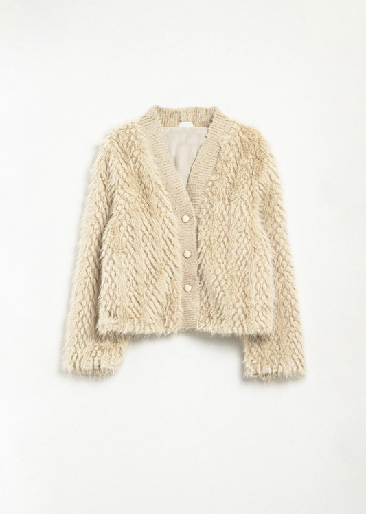 Faux Fur Jacket in Beige